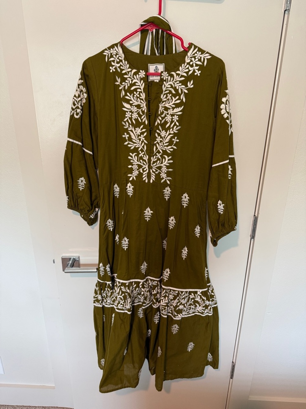 Olive Green Embroidered Women's Dress